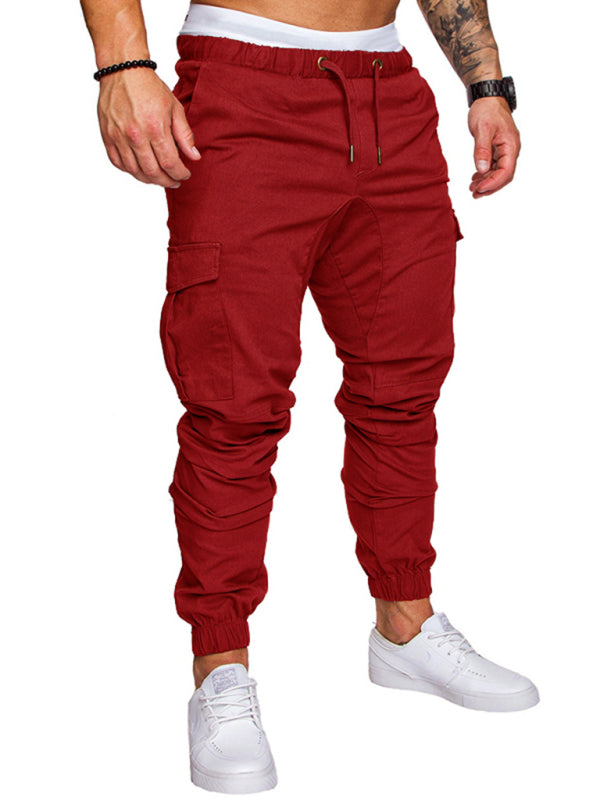 Men's Solid Color Casual Tether Elastic Sports Baggies Sweats