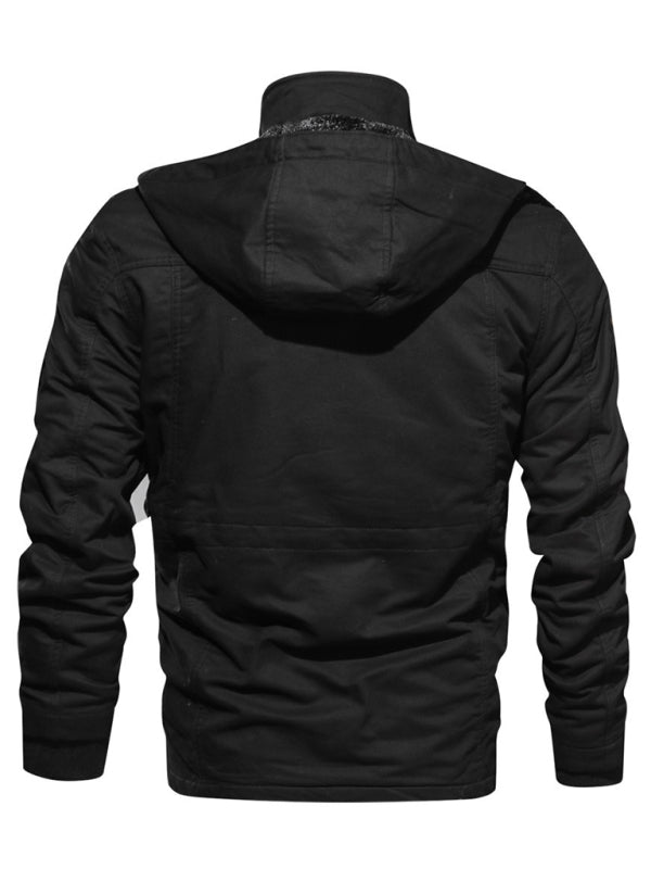 Men's Mid-Length Loose Stand Collar Hooded Cotton Top Youth-Men's Jacket