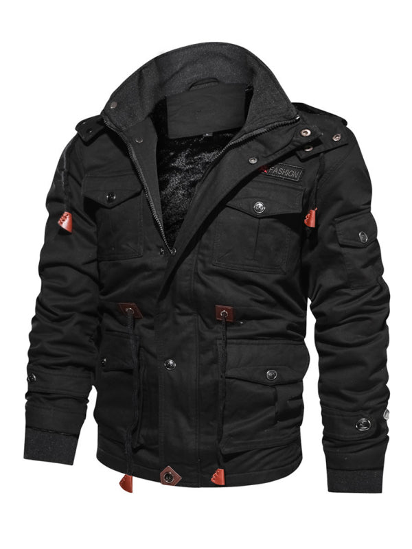 Men's Mid-Length Loose Stand Collar Hooded Cotton Top Youth-Men's Jacket