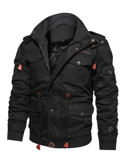 Men's Mid-Length Loose Stand Collar Hooded Cotton Top Youth-Men's Jacket