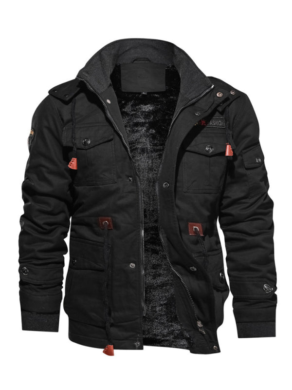 Men's Mid-Length Loose Stand Collar Hooded Cotton Top Youth-Men's Jacket