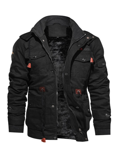 Men's Mid-Length Loose Stand Collar Hooded Cotton Top Youth-Men's Jacket