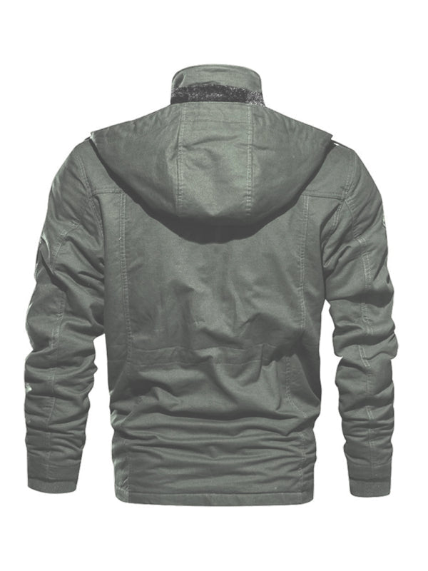 Men's Mid-Length Loose Stand Collar Hooded Cotton Top Youth-Men's Jacket