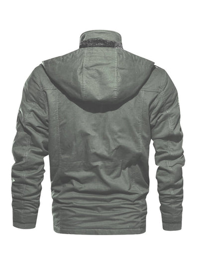 Men's Mid-Length Loose Stand Collar Hooded Cotton Top Youth-Men's Jacket