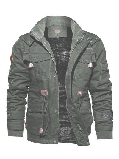 Men's Mid-Length Loose Stand Collar Hooded Cotton Top Youth-Men's Jacket