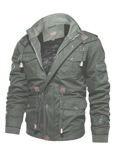 Men's Mid-Length Loose Stand Collar Hooded Cotton Top Youth-Men's Jacket