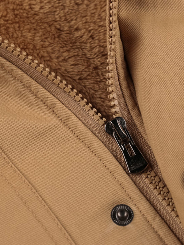 Men's Mid-Length Loose Stand Collar Hooded Cotton Top Youth-Men's Jacket