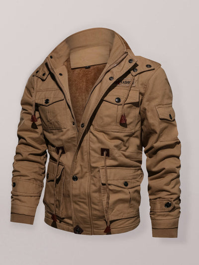 Men's Mid-Length Loose Stand Collar Hooded Cotton Top Youth-Men's Jacket