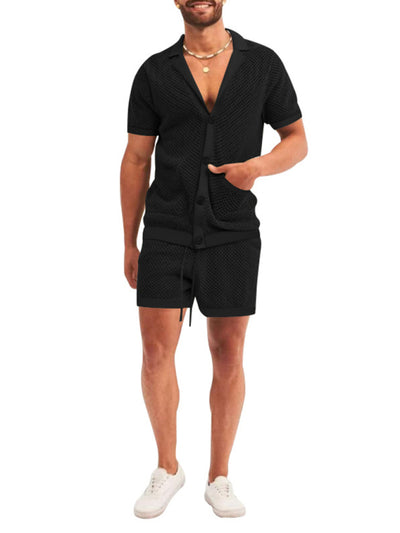 Short-sleeved shorts Knit lapel cardigan Short-sleeved Set