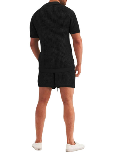 Short-sleeved shorts Knit lapel cardigan Short-sleeved Set