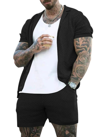 Short-sleeved shorts Knit lapel cardigan Short-sleeved Set