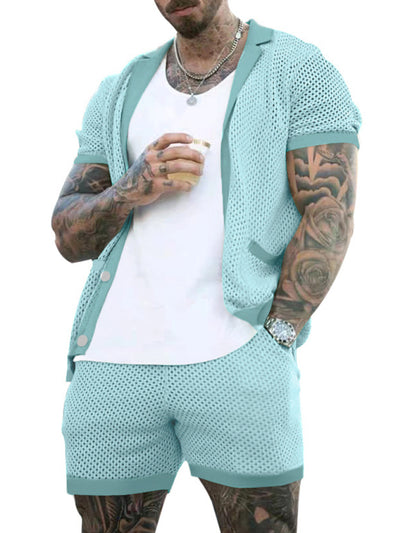 Short-sleeved shorts Knit lapel cardigan Short-sleeved Set