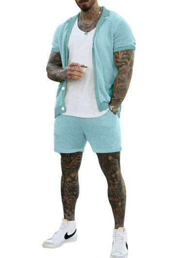 Short-sleeved shorts Knit lapel cardigan Short-sleeved Set