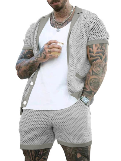 Short-sleeved shorts Knit lapel cardigan Short-sleeved Set