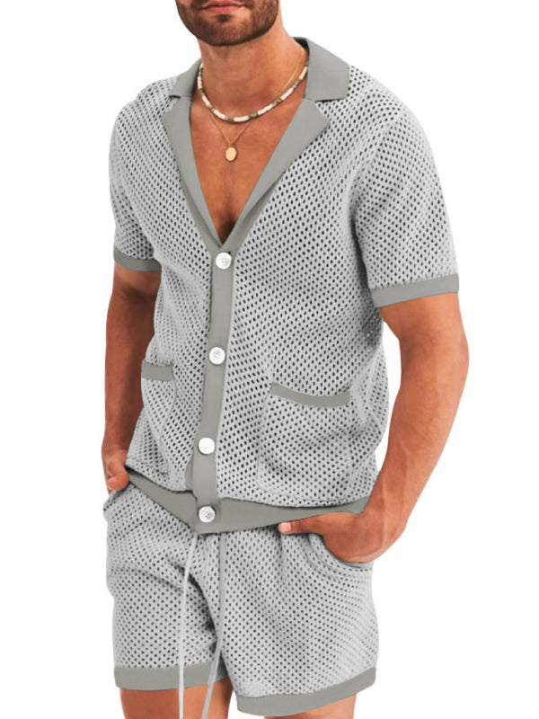 Short-sleeved shorts Knit lapel cardigan Short-sleeved Set