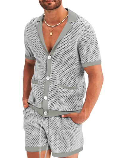 Short-sleeved shorts Knit lapel cardigan Short-sleeved Set