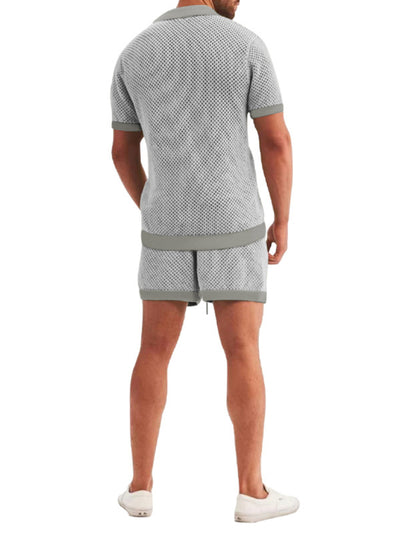 Short-sleeved shorts Knit lapel cardigan Short-sleeved Set