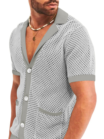 Short-sleeved shorts Knit lapel cardigan Short-sleeved Set