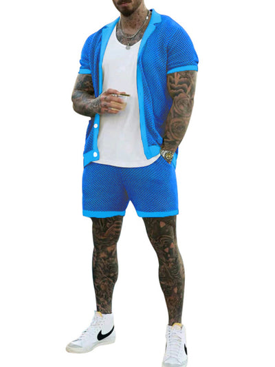 Short-sleeved shorts Knit lapel cardigan Short-sleeved Set