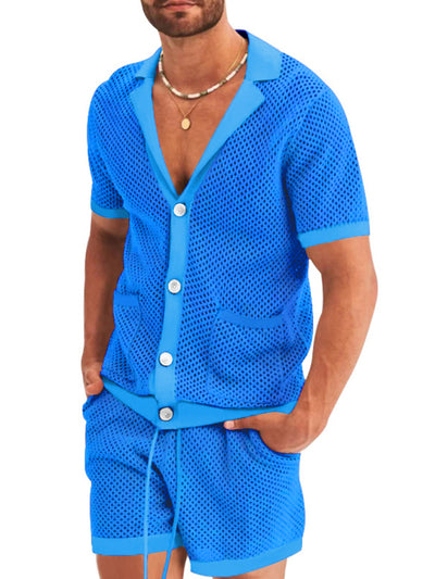 Short-sleeved shorts Knit lapel cardigan Short-sleeved Set