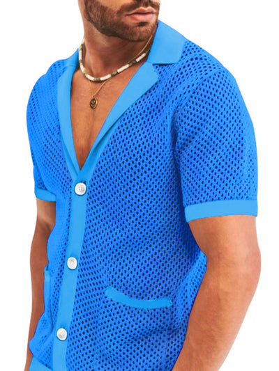 Short-sleeved shorts Knit lapel cardigan Short-sleeved Set