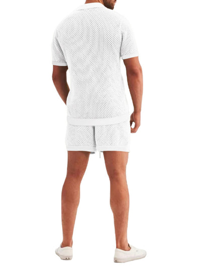Short-sleeved shorts Knit lapel cardigan Short-sleeved Set