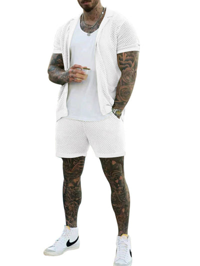 Short-sleeved shorts Knit lapel cardigan Short-sleeved Set