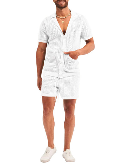 Short-sleeved shorts Knit lapel cardigan Short-sleeved Set