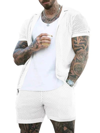 Short-sleeved shorts Knit lapel cardigan Short-sleeved Set