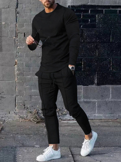 Men's Two-piece Set Round Neck Long Sleeve T-Shirt Set