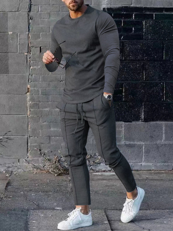 Men's Two-piece Set Round Neck Long Sleeve T-Shirt Set