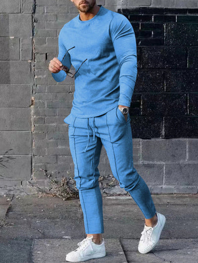 Men's Two-piece Set Round Neck Long Sleeve T-Shirt Set