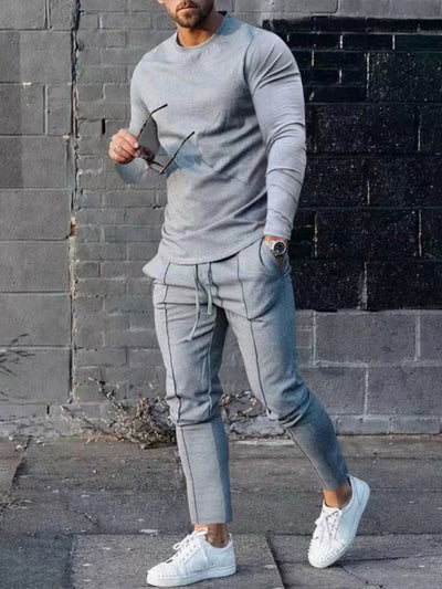 Men's Two-piece Set Round Neck Long Sleeve T-Shirt Set