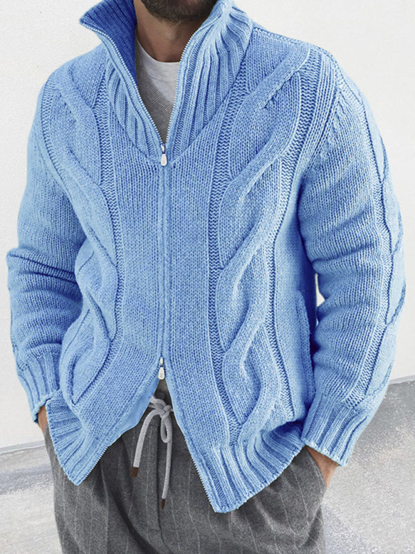 Men's turtleneck cable zipper cardigan