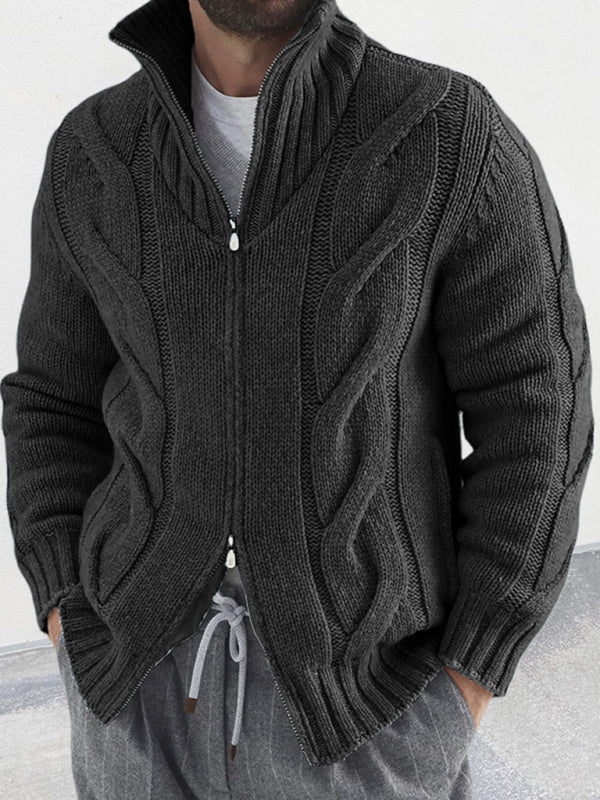 Men's turtleneck cable zipper cardigan