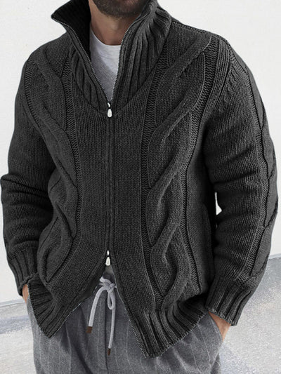 Men's turtleneck cable zipper cardigan