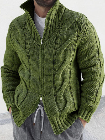 Men's turtleneck cable zipper cardigan