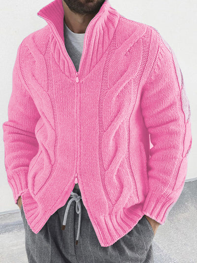 Men's turtleneck cable zipper cardigan