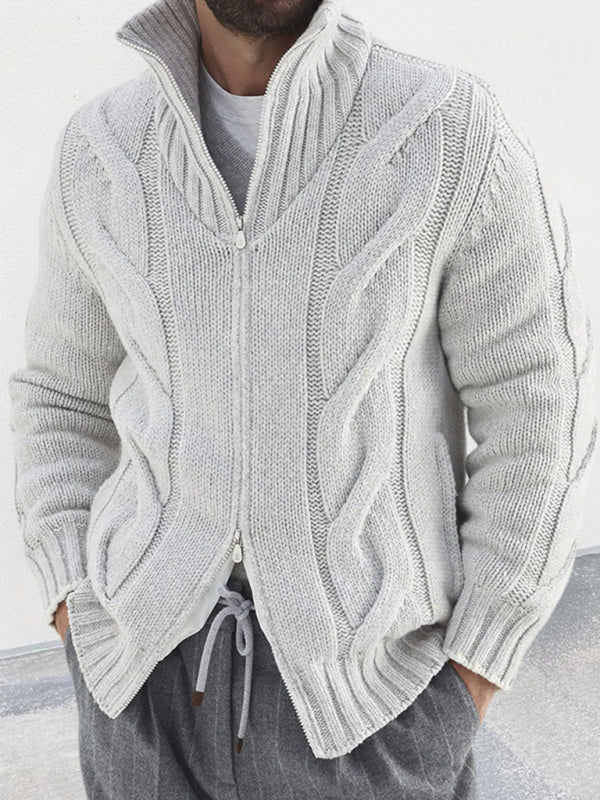 Men's turtleneck cable zipper cardigan