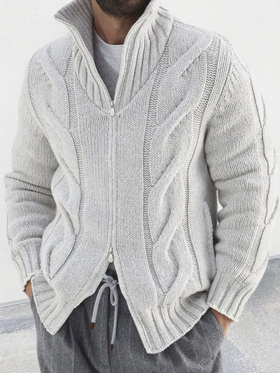 Men's turtleneck cable zipper cardigan