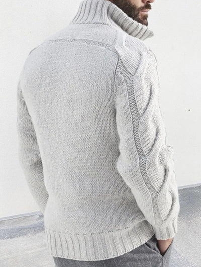 Men's turtleneck cable zipper cardigan
