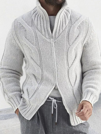 Men's turtleneck cable zipper cardigan