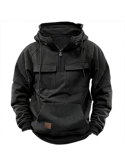 Men's hooded multi-pocket leather Hoodie