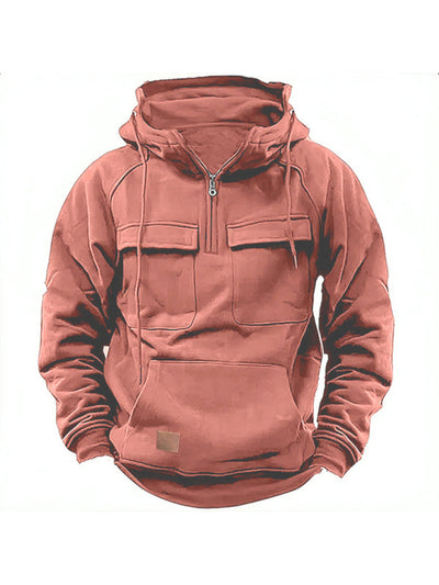 Men's hooded multi-pocket leather Hoodie