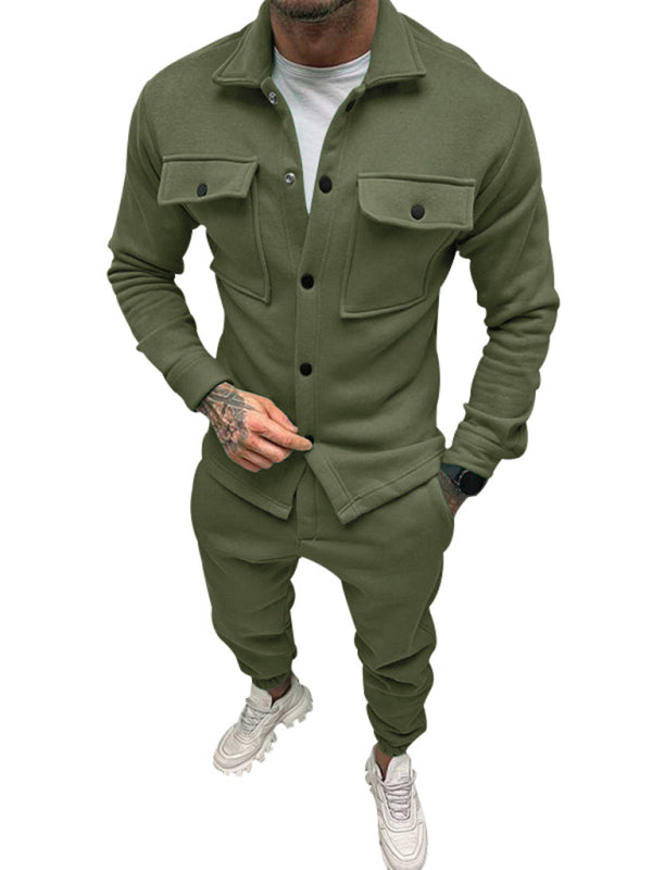 Men's long-sleeved single-breasted jacket two-piece set
