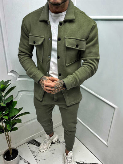 Men's long-sleeved single-breasted jacket two-piece set