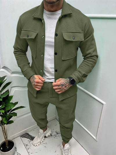 Men's long-sleeved single-breasted jacket two-piece set