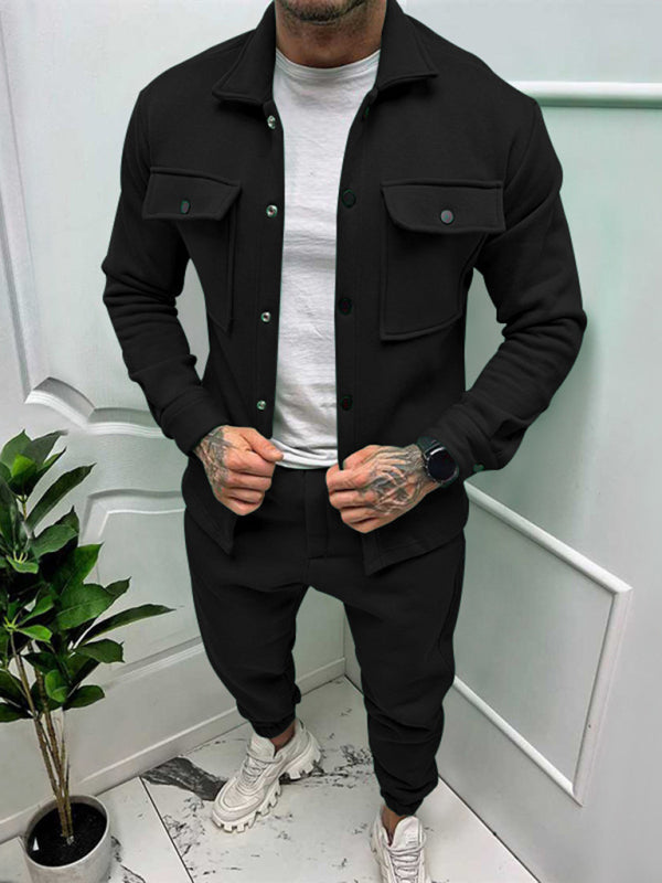 Men's long-sleeved single-breasted jacket two-piece set