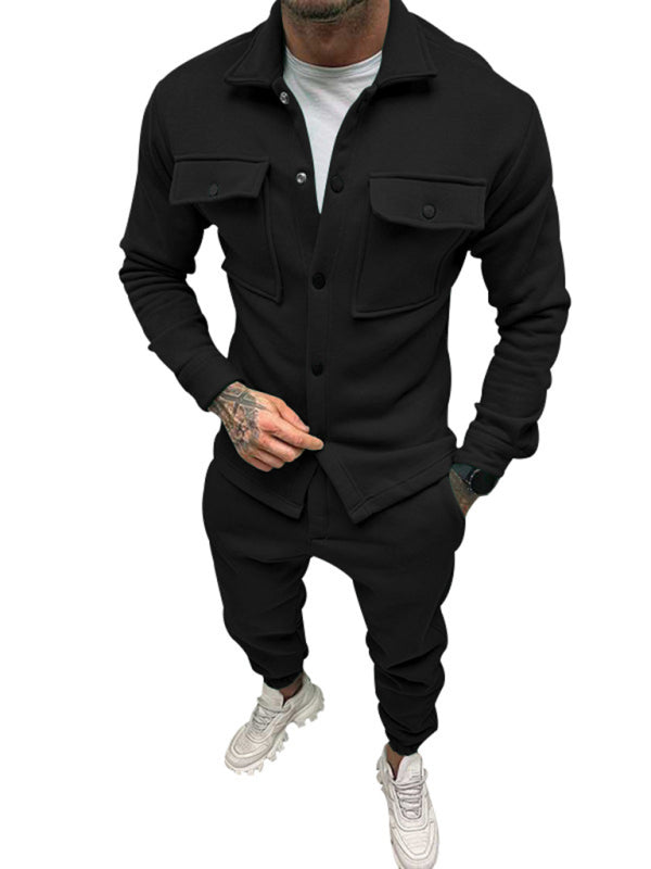 Men's long-sleeved single-breasted jacket two-piece set