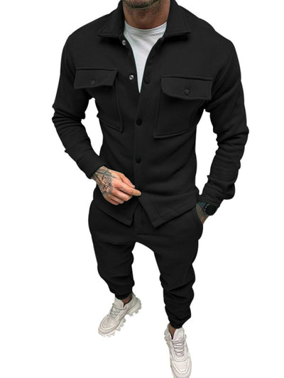Men's long-sleeved single-breasted jacket two-piece set